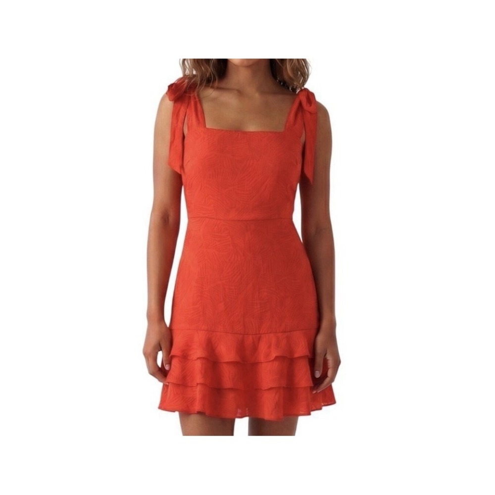 Gianni Bini Tango OrangeJulia Mini Ruffle Dress Tie Shoulder Sz 4 Sleeveless NEW